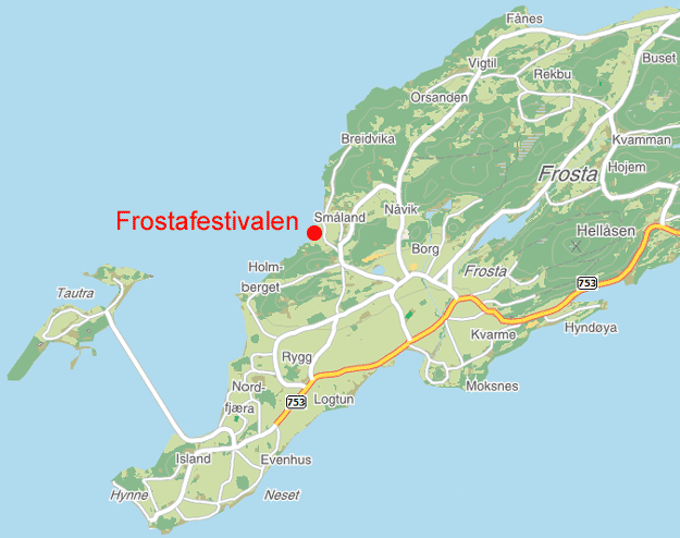 Detaljkart over Frosta med Småland hvor Frostafestivalen arrangeres